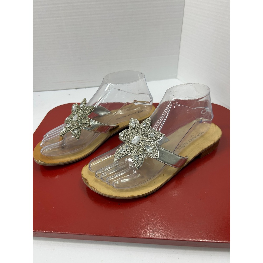 Newport News Rhinestone Starburst Sandals 6.5 Silver Metallic Glam Y2K Boho Chic